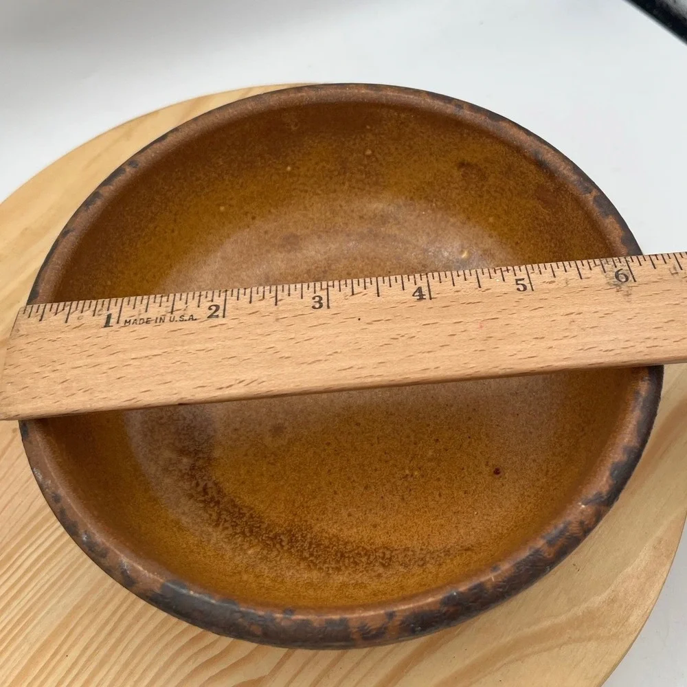 Vintage McCoy Pottery 1413 Brown Speckled Drip Rim Bowls Set 2 USA Canyon Mesa